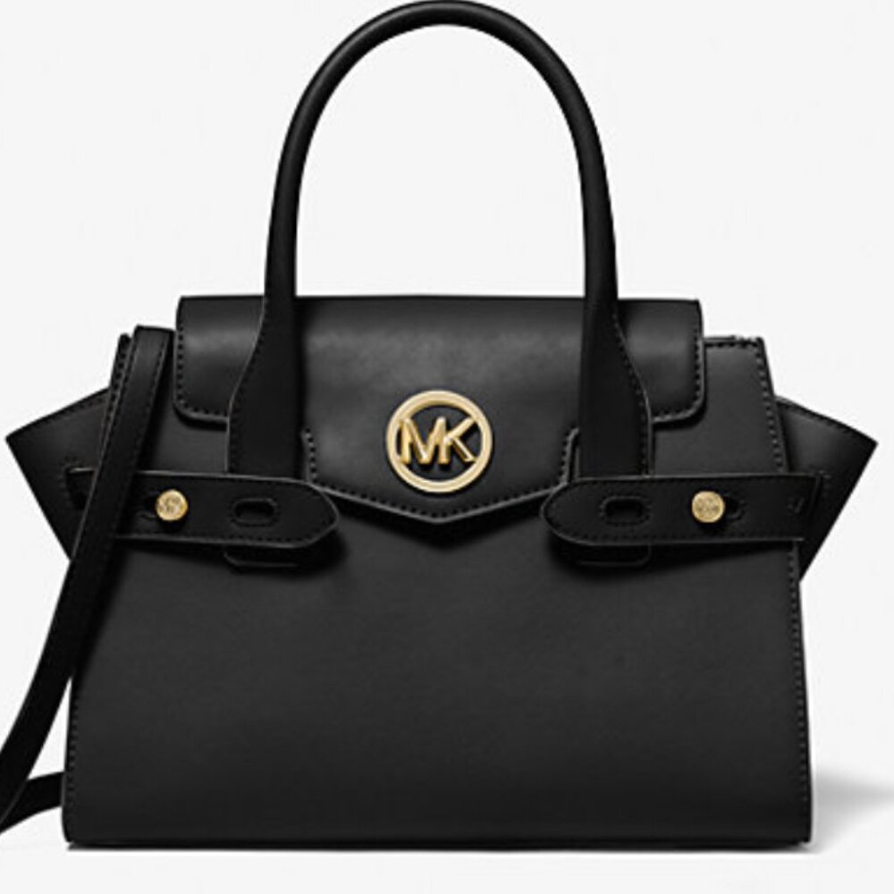 NWT Michael Kors Carmen Medium Belted Black Silver Satchel